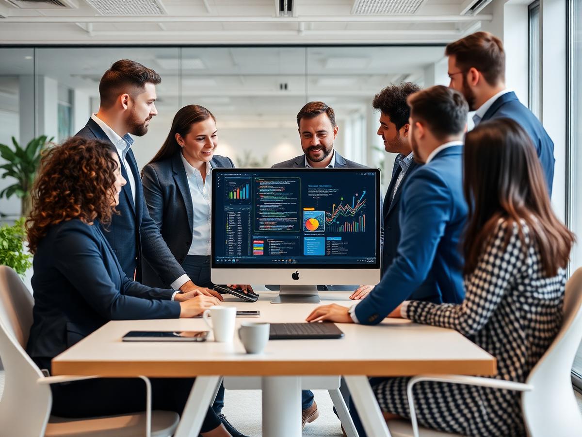 IT consulting team collaborating in a modern office